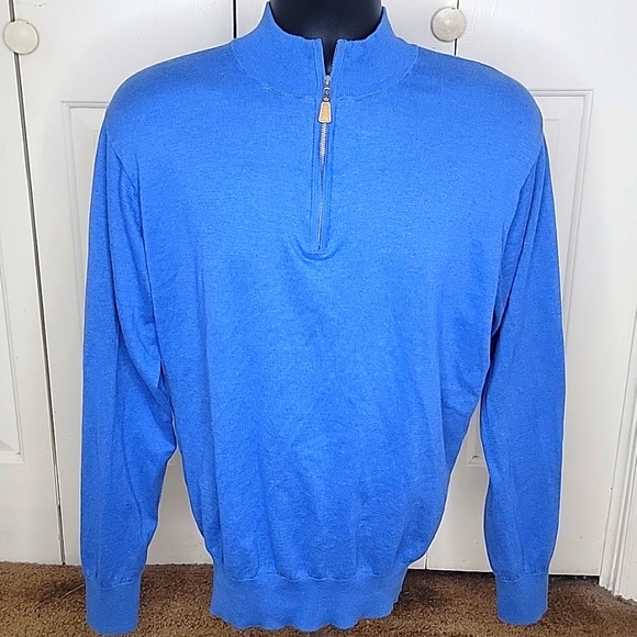 Peter Millar Crown Soft Silk Blend Quarter Zip Sweater Size Large Medium Blue